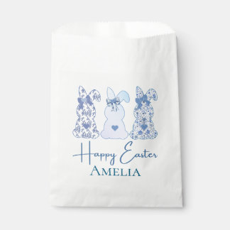 Easter Bunny Blue Floral Bow Coquett Personalised  Favour Bags