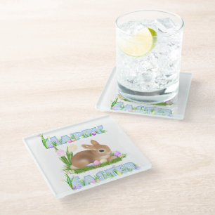 Easter Bunny (Blue) Glass Coaster