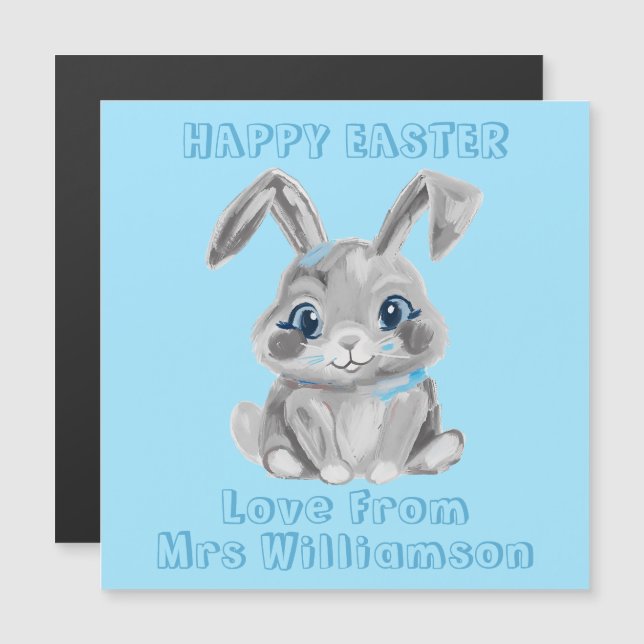 Easter Bunny Blue Preschool Boys Refrigerator Card (Front/Back)