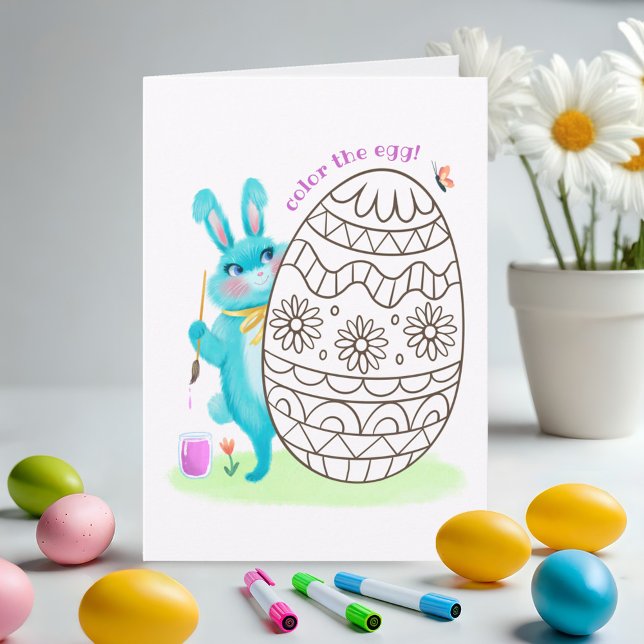 Easter Bunny Blue Rabbit and Egg Colouring Page Card (Creator Uploaded)
