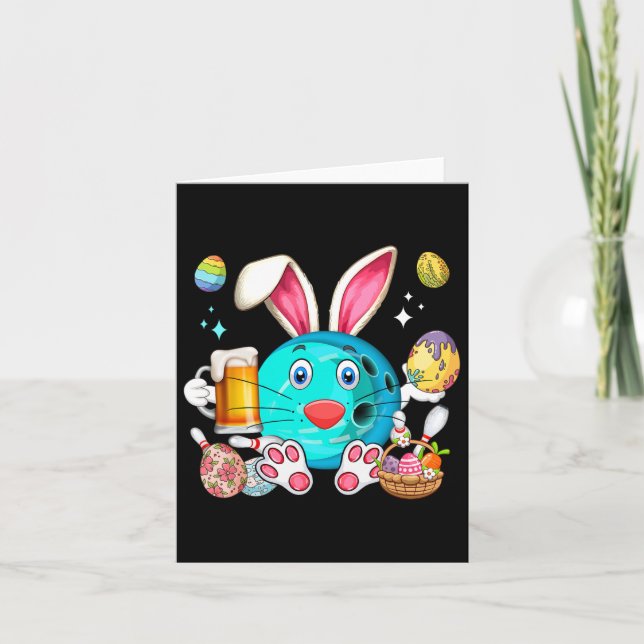 Easter Bunny Bowling Equipment Drinking Beer Funny Card (Front)