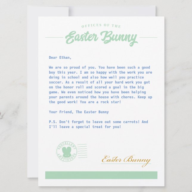 Easter Bunny Boy Letter Holiday Card (Front)