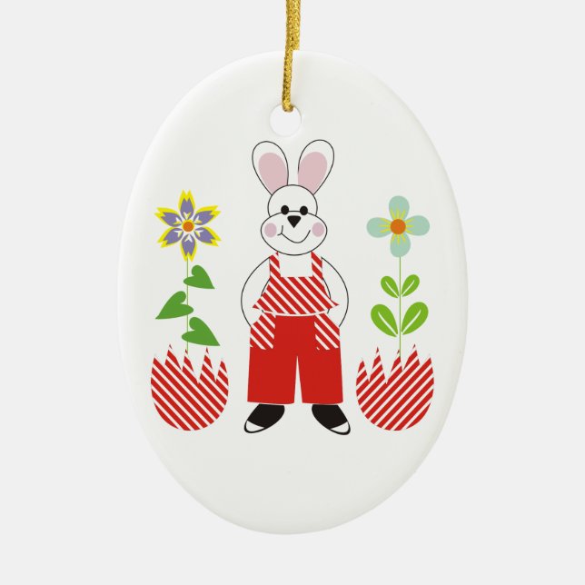 Easter bunny broken eggs flowers custom ornamenent ceramic tree decoration (Front)