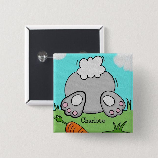 Easter Bunny Bum Cute Rabbit Personalised 15 Cm Square Badge (Front & Back)