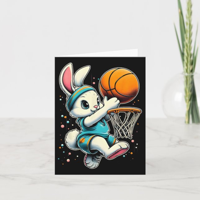 Easter Bunny Bysketbyll Funny Bunny Playing Bysket Card (Front)