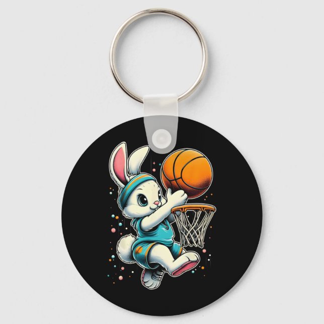 Easter Bunny Bysketbyll Funny Bunny Playing Bysket Key Ring (Front)