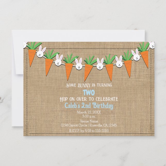 Easter Bunny & Carrots Garland Birthday Party Invitation (Front)