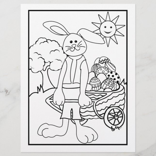 Easter Bunny Cart of Eggs Colour Page (Front)