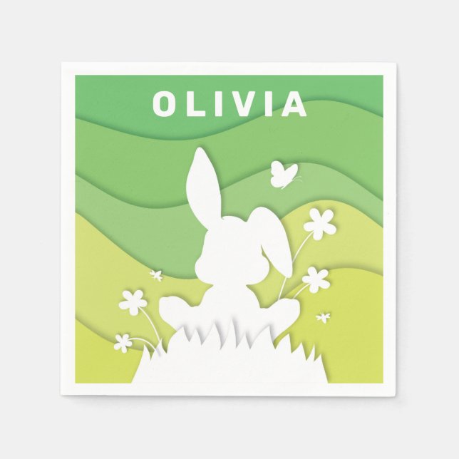 Easter bunny cartoon on grass napkin (Front)