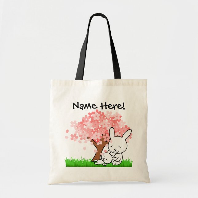Easter Bunny Cherry Blossom Tree Kids Egg Hunt Tote Bag (Front)