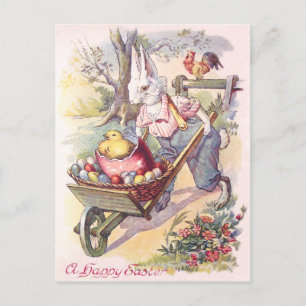 Easter Bunny Chick Coloured Egg Holiday Postcard