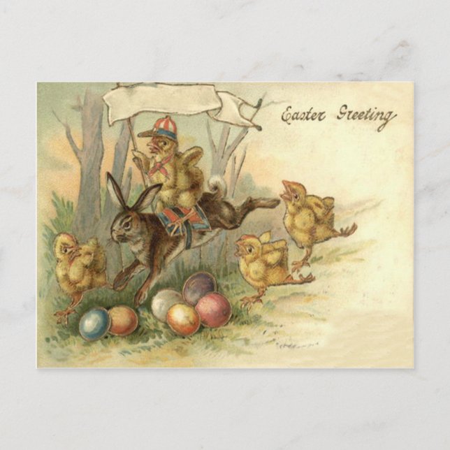 Easter Bunny Chick Coloured Painted Egg Flag Holiday Postcard (Front)