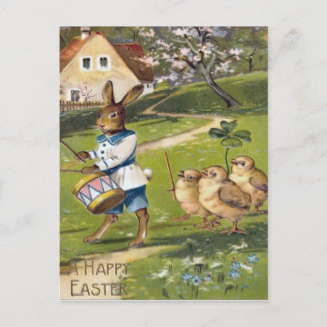 Easter Bunny Chick Drum Shamrock Farm Holiday Postcard (Front)