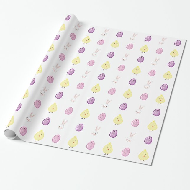 Easter Bunny, Chick & Easter Eggs Wrapping Paper (Unrolled)