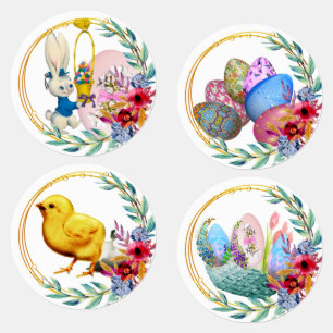 Easter Bunny Chick Eggs Basket Floral Wreath Set