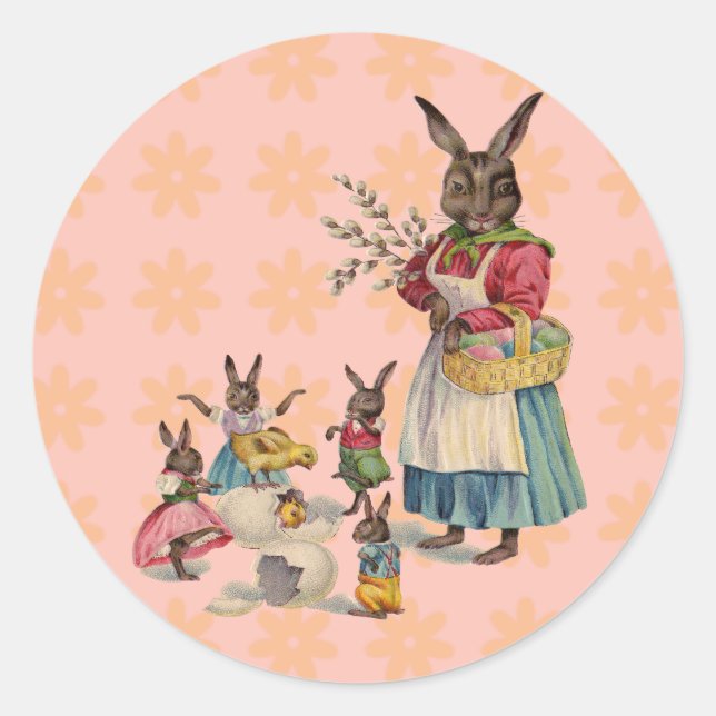 Easter Bunny Chicken Bunny Eggs Classic Round Sticker (Front)