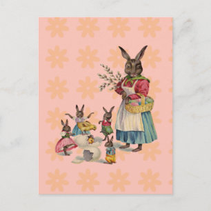 Easter Bunny Chicken Bunny Eggs Holiday Postcard