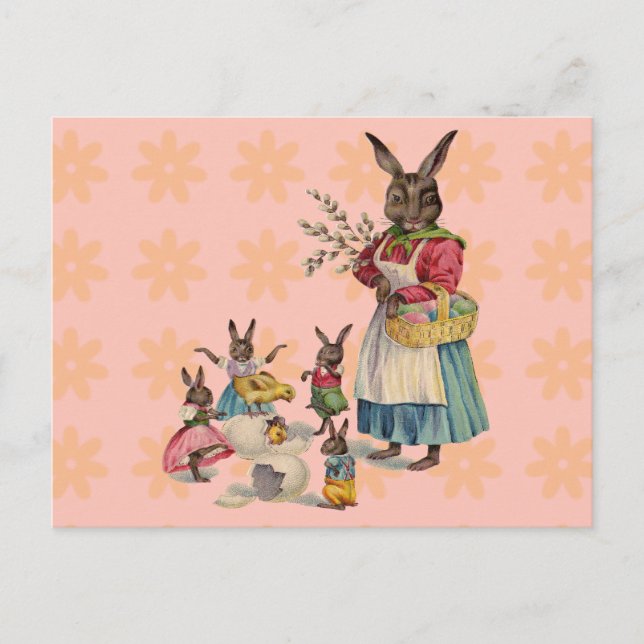 Easter Bunny Chicken Bunny Eggs Holiday Postcard (Front)