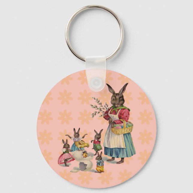 Easter Bunny Chicken Bunny Eggs Key Ring (Front)