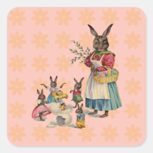 Easter Bunny Chicken Bunny Eggs Square Sticker