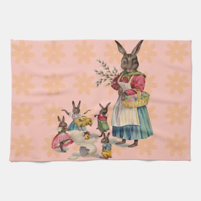 Easter Bunny Chicken Bunny Eggs Tea Towel (Horizontal)