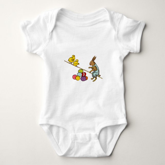 Easter Bunny chickens eggs illustration Baby Bodysuit (Front)