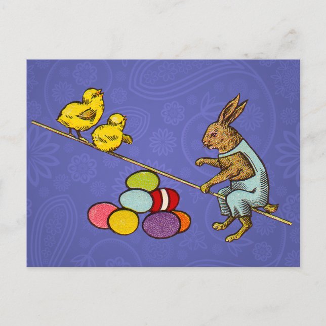 Easter Bunny chickens eggs illustration Holiday Postcard (Front)