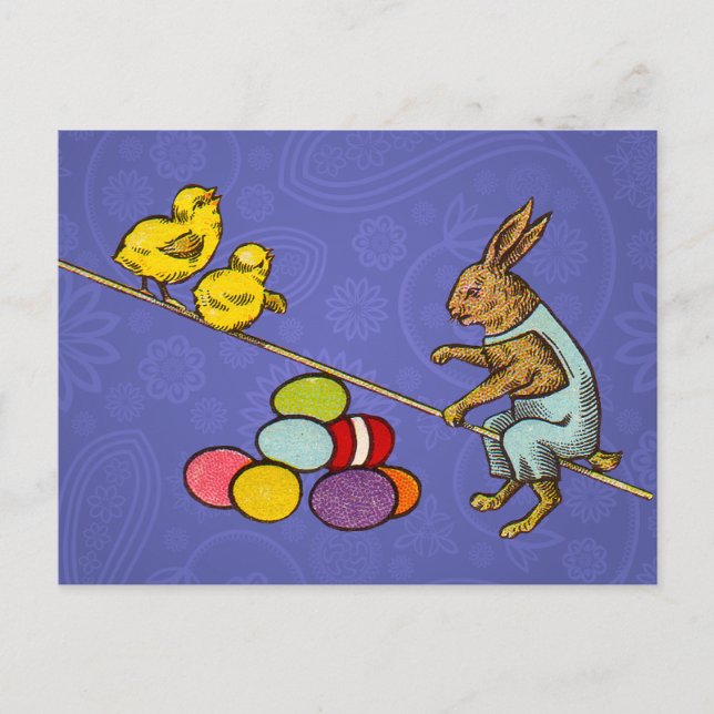 Easter Bunny chickens eggs illustration Holiday Postcard (Front)