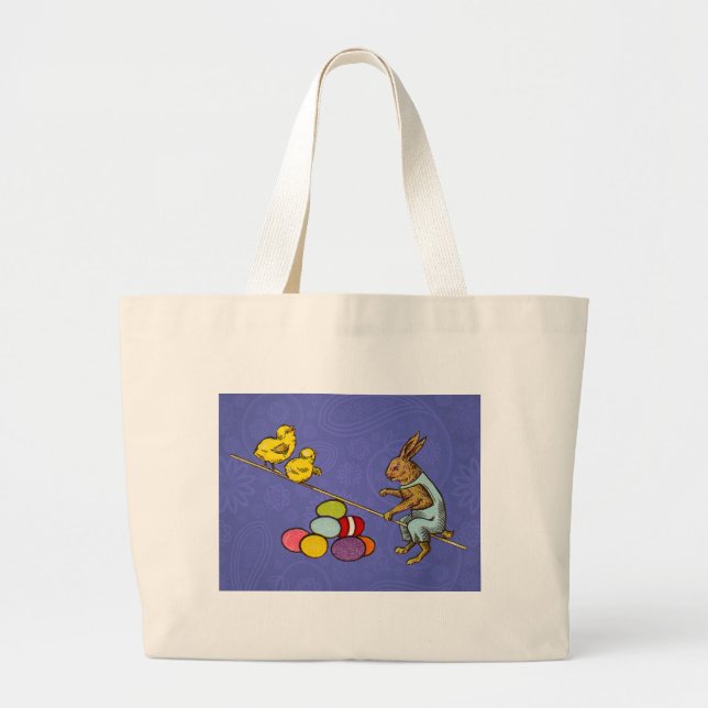 Easter Bunny chickens eggs illustration Large Tote Bag (Front)