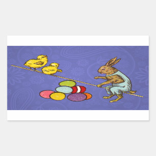 Easter Bunny chickens eggs illustration Rectangular Sticker
