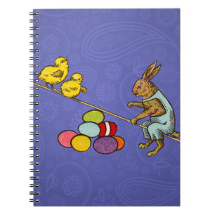 Easter Bunny chickens eggs illustration Spiral Notebook