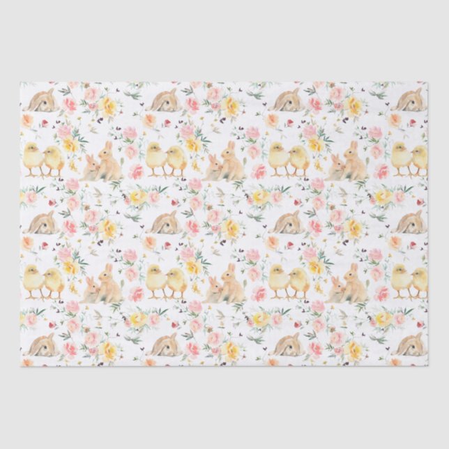 Easter Bunny Chicks Spring Floral Tissue Paper (Front)