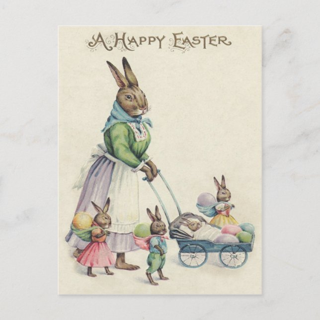 Easter Bunny Children Coloured Egg Holiday Postcard (Front)