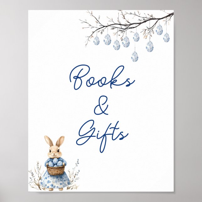 Easter Bunny Chinoiserie Baby Shower Books & Gifts Poster (Front)