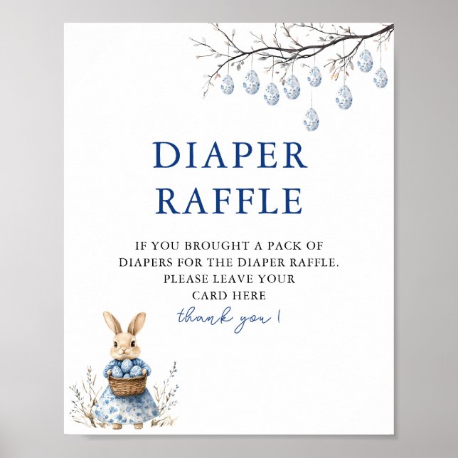 Easter Bunny Chinoiserie Baby Shower Diaper Raffle Poster (Front)