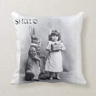 Easter Bunny Chocolate Girl Antique Photo Cushion