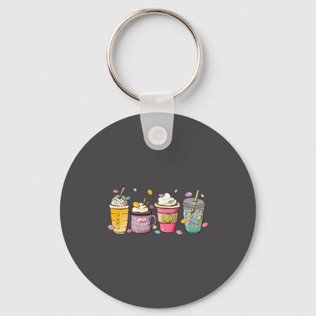 Easter Bunny Coffee Latte Eggs Key Ring (Front)