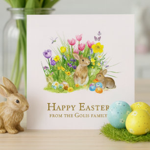 Easter Bunny Collage Flower Garden Holiday Card
