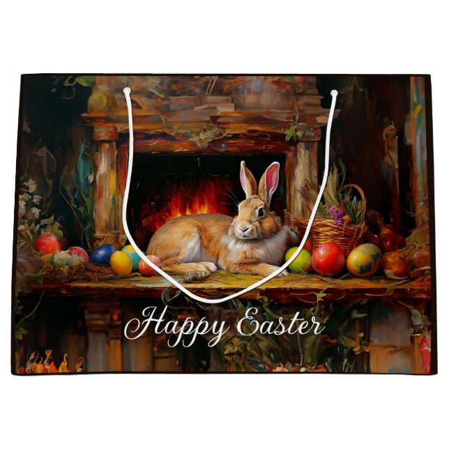 Easter Bunny Colorful Easter eggs Happy Easter Large Gift Bag (Front)