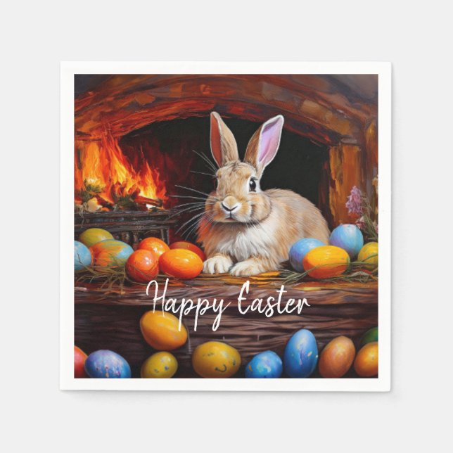 Easter Bunny Colorful Easter eggs Happy Easter Napkin (Front)
