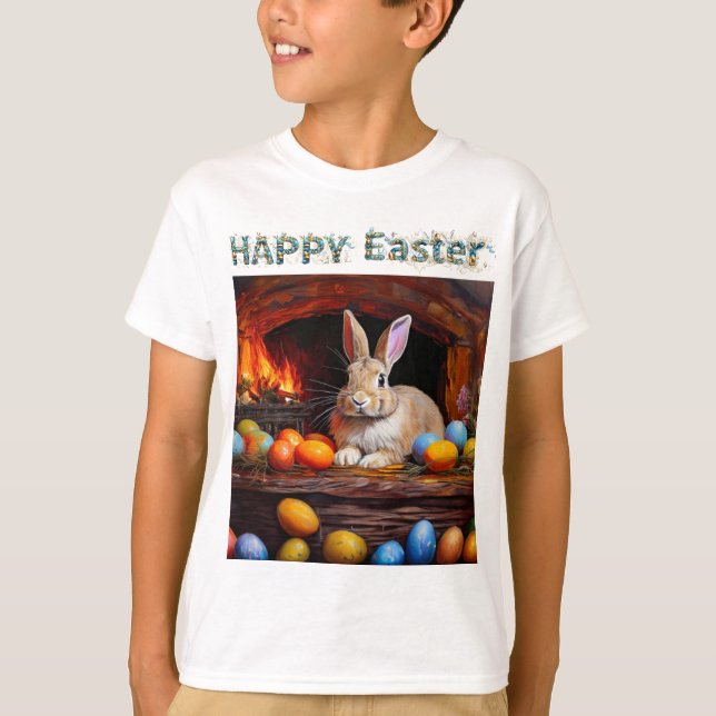 Easter Bunny Colorful Easter eggs Happy Easter T-Shirt (Front)