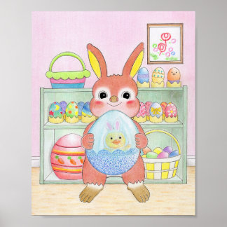 Easter Bunny Colorful Eggs Cute Kids Poster