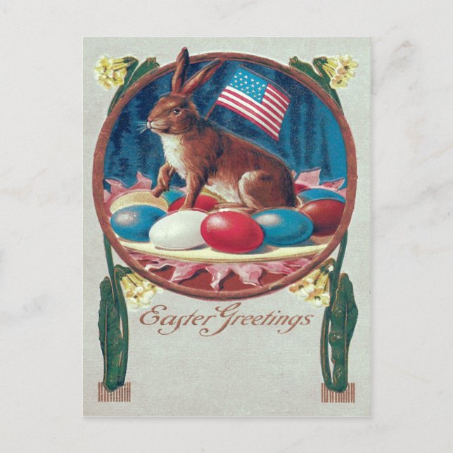 Easter Bunny Coloured Egg American Flag Holiday Postcard (Front)