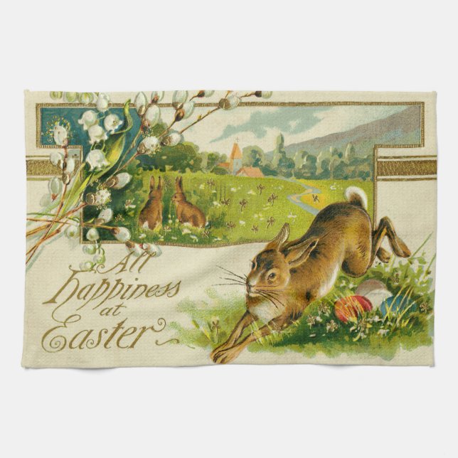 Easter Bunny Coloured Egg Church Tea Towel (Horizontal)