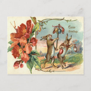 Easter Bunny Coloured Egg Red Flower Holiday Postcard