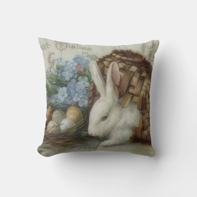 Easter Bunny Coloured Painted Egg Basket Forget Me Cushion (Front)