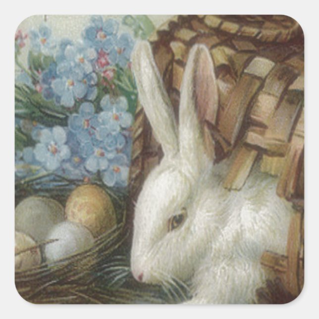 Easter Bunny Coloured Painted Egg Basket Forget Me Square Sticker (Front)