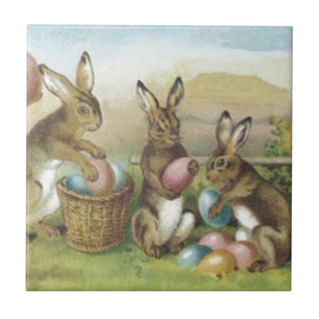 Easter Bunny Coloured Painted Egg Field Tile (Front)