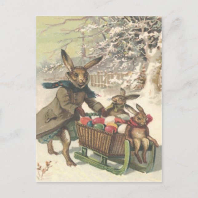 Easter Bunny Coloured Painted Egg Sled Snow Holiday Postcard (Front)