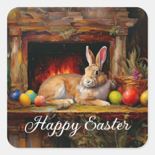 Easter Bunny Colourful Easter eggs Happy Easter Square Sticker